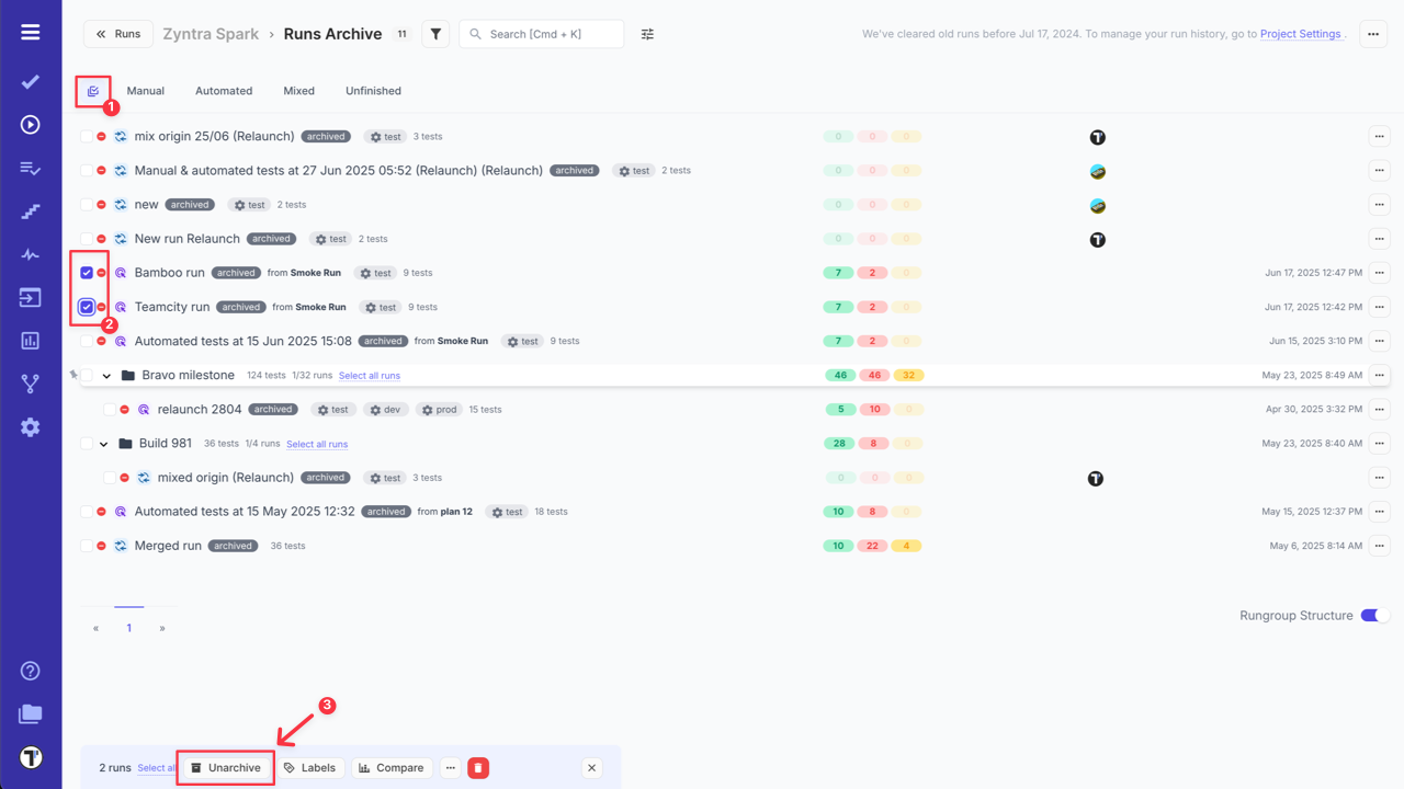 Testomat.io - Archive runs