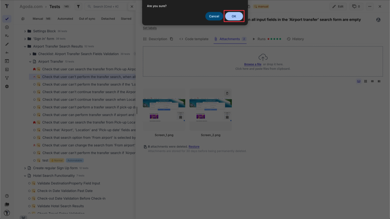 Testomat.io - Delete attachment